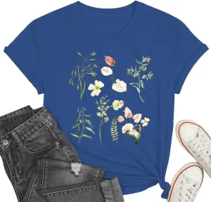 Women Vintage Flowers Shirt Floral Graphic Tees for Women Casual Boho Floral Printed T-Shirt