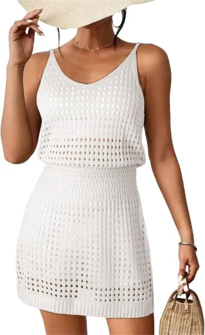 Womens Beach Dress Cover Up Cruise Bathing Suit Crochet Hollow Out Knitted Dress Summer Vacation Outfits Swimsuits