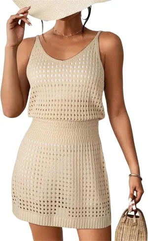 Womens Beach Dress Cover Up Cruise Bathing Suit Crochet Hollow Out Knitted Dress Summer Vacation Outfits Swimsuits