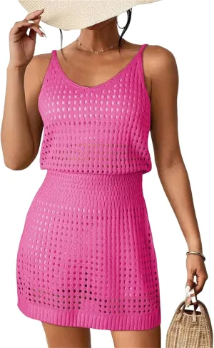Womens Beach Dress Cover Up Cruise Bathing Suit Crochet Hollow Out Knitted Dress Summer Vacation Outfits Swimsuits
