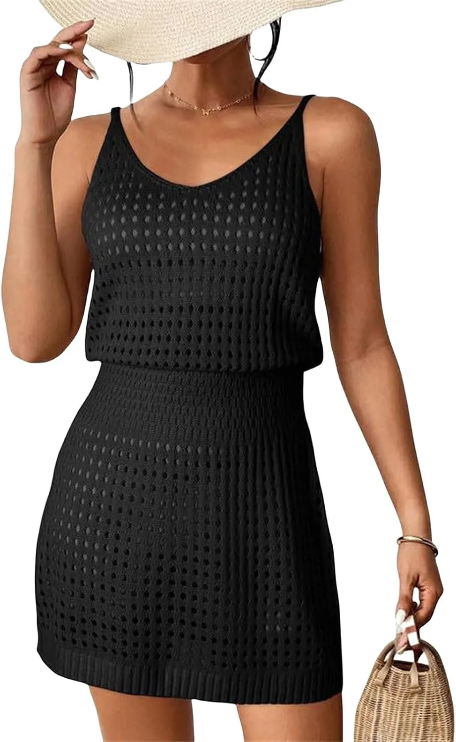 Womens Beach Dress Cover Up Cruise Bathing Suit Crochet Hollow Out Knitted Dress Summer Vacation Outfits Swimsuits