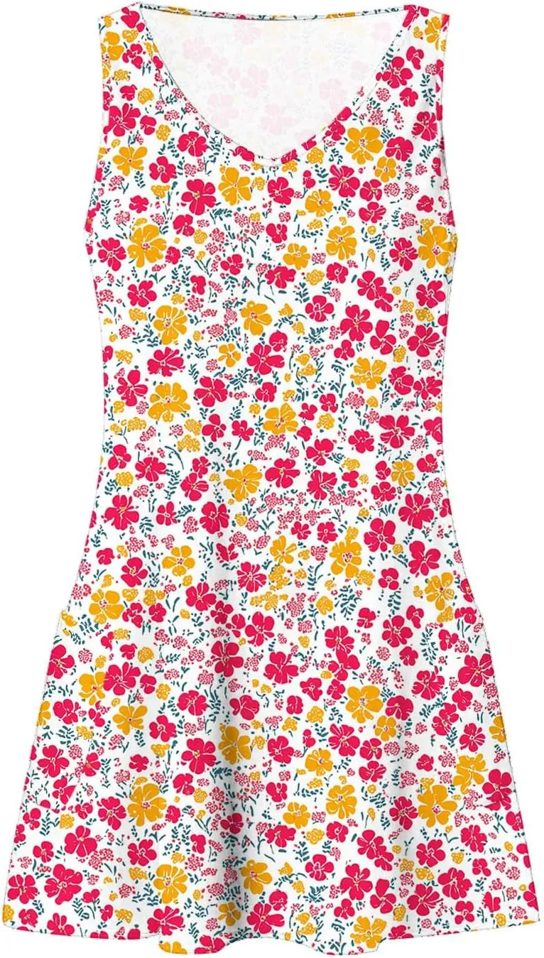 Womens Beach Dresses Trendy Swimsuit Cover Ups Sleeveless Vacation Dresses Floral Flowy Mini Dress Swing Dresses