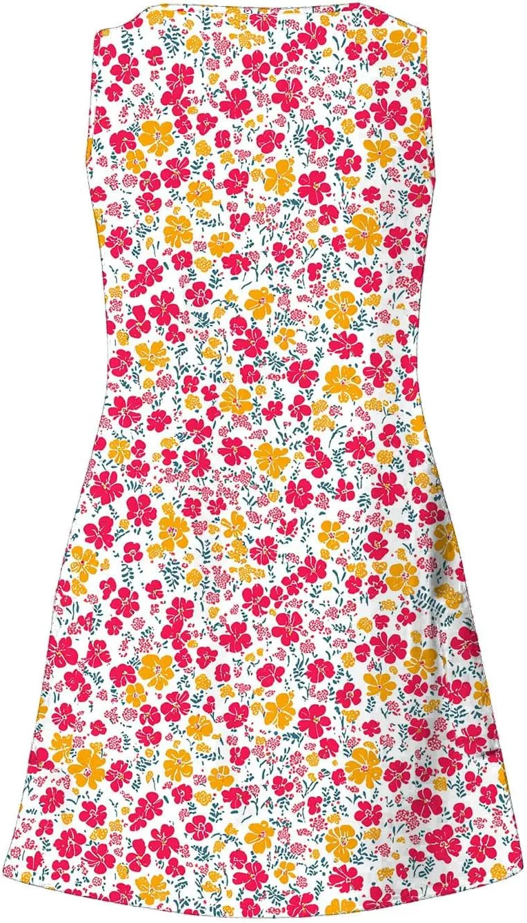 Womens Beach Dresses Trendy Swimsuit Cover Ups Sleeveless Vacation Dresses Floral Flowy Mini Dress Swing Dresses