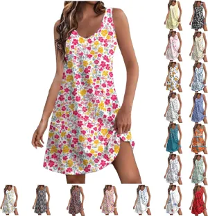 Womens Beach Dresses Trendy Swimsuit Cover Ups Sleeveless Vacation Dresses Floral Flowy Mini Dress Swing Dresses