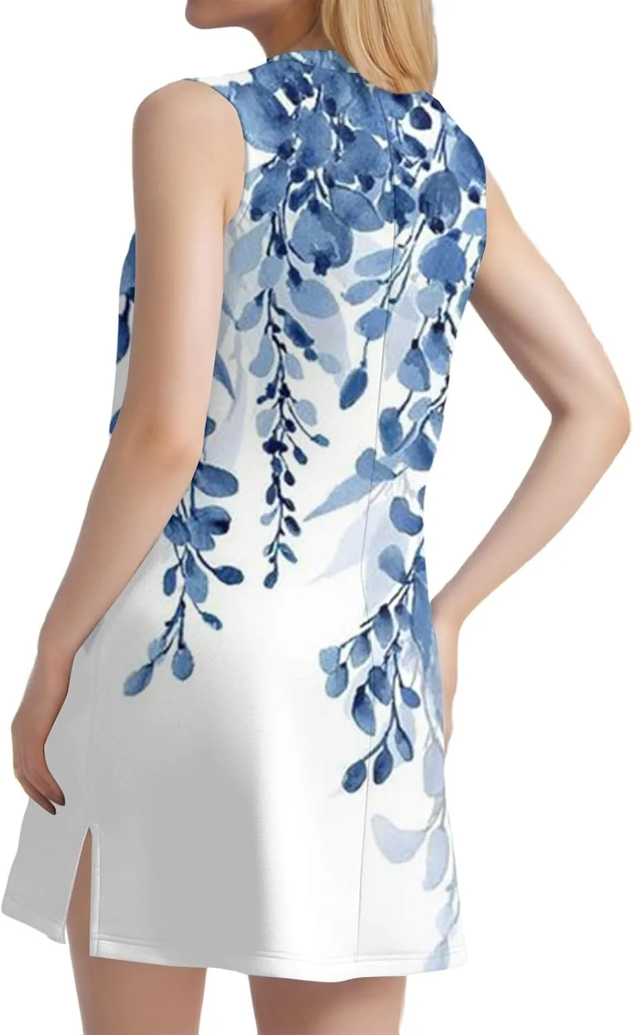 Women's Bohemian Sleeveless V-Neck Floral Print Summer Dress Casual Loose Fit Beach Sundress with Pockets