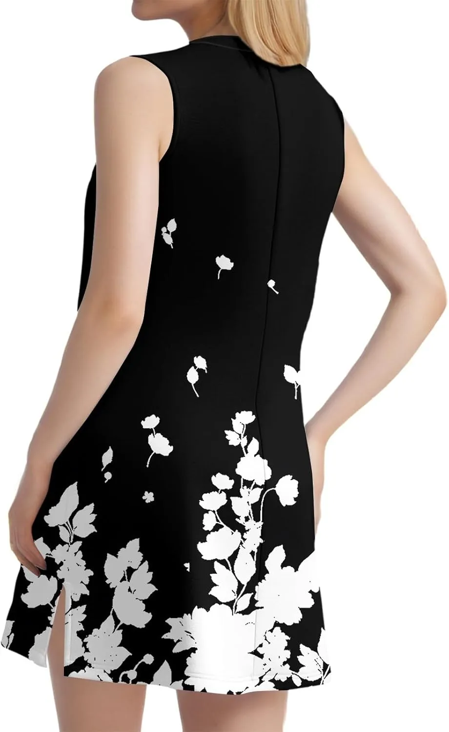 Women's Bohemian Sleeveless V-Neck Floral Print Summer Dress Casual Loose Fit Beach Sundress with Pockets