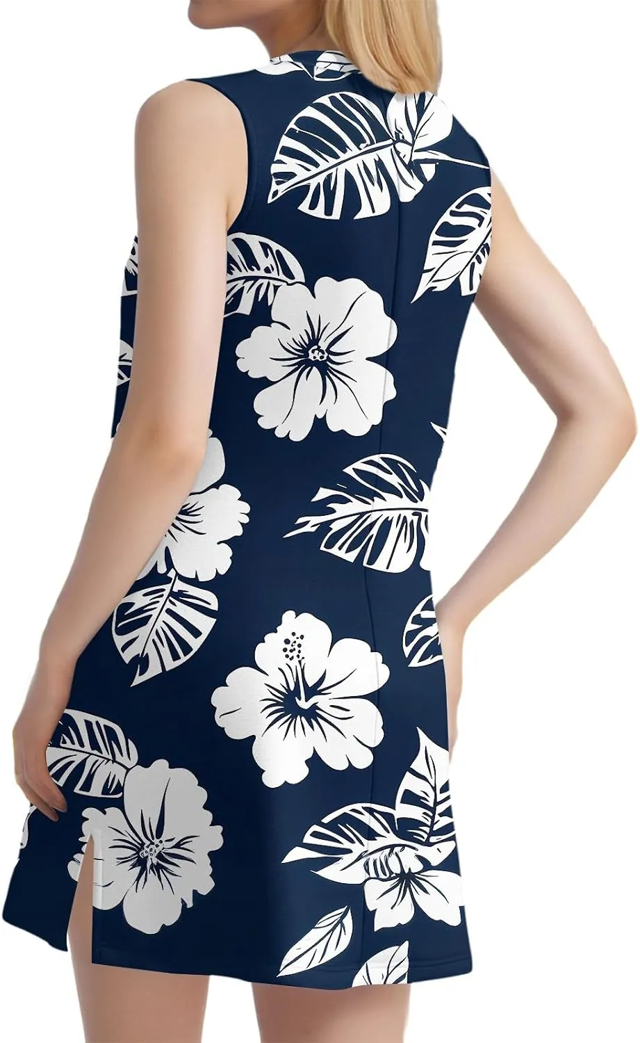 Women's Bohemian Sleeveless V-Neck Floral Print Summer Dress Casual Loose Fit Beach Sundress with Pockets