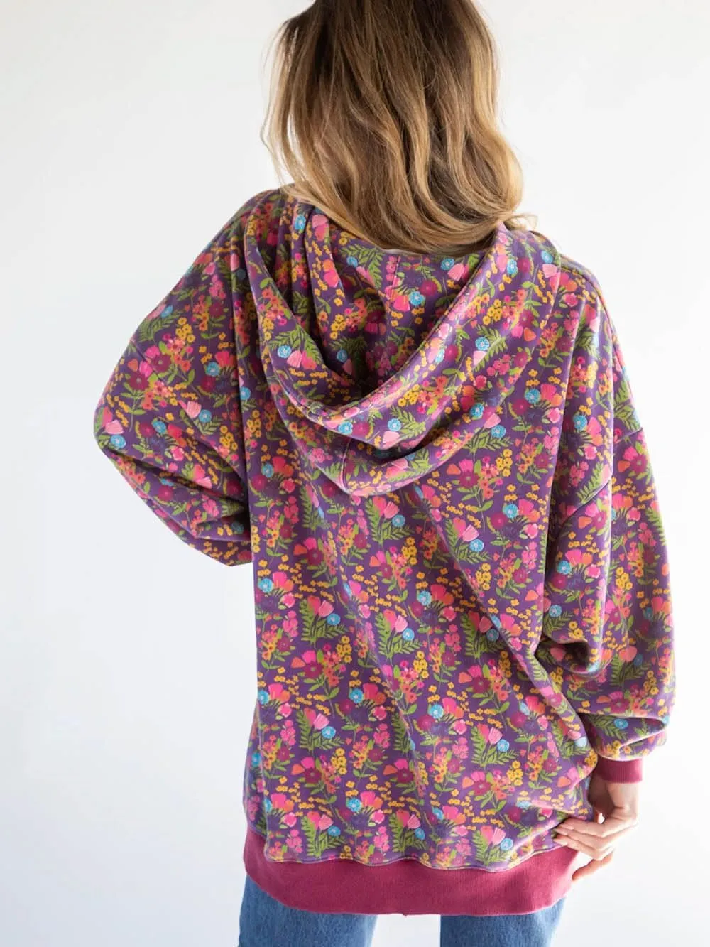 Women's Floral Hoodies Pullover Jumper Long Sleeve Pocket Sweatshirt Oversized Sweaters Tops