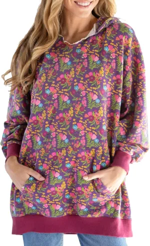 Women's Floral Hoodies Pullover Jumper Long Sleeve Pocket Sweatshirt Oversized Sweaters Tops