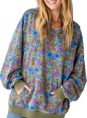 Women's Floral Hoodies Pullover Jumper Long Sleeve Pocket Sweatshirt Oversized Sweaters Tops