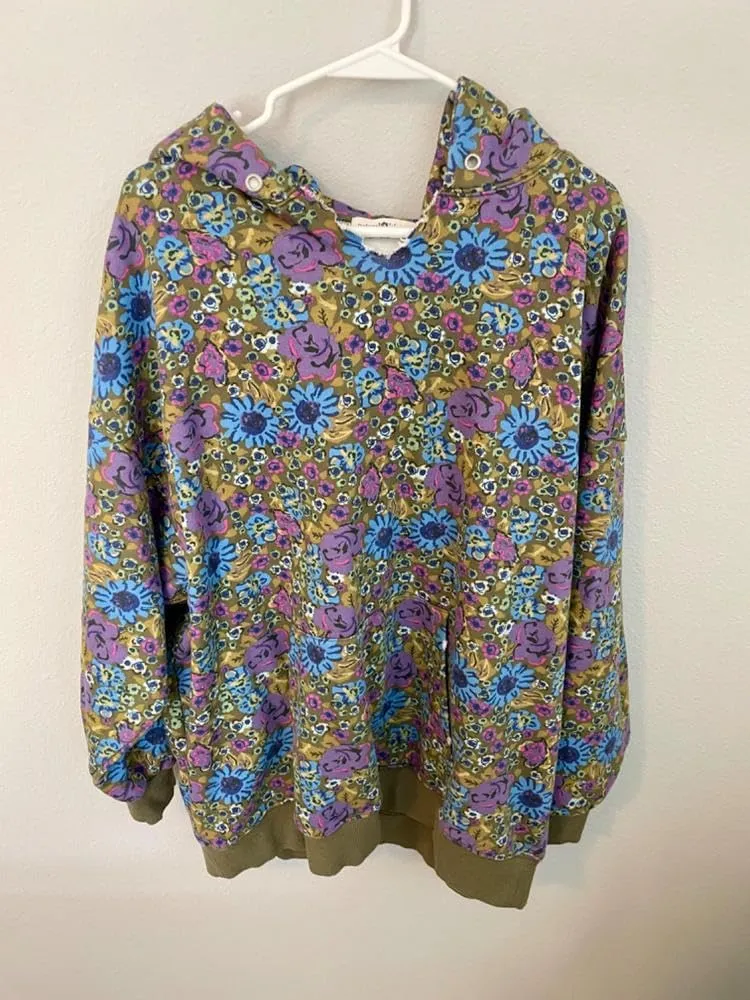 Women's Floral Hoodies Pullover Jumper Long Sleeve Pocket Sweatshirt Oversized Sweaters Tops