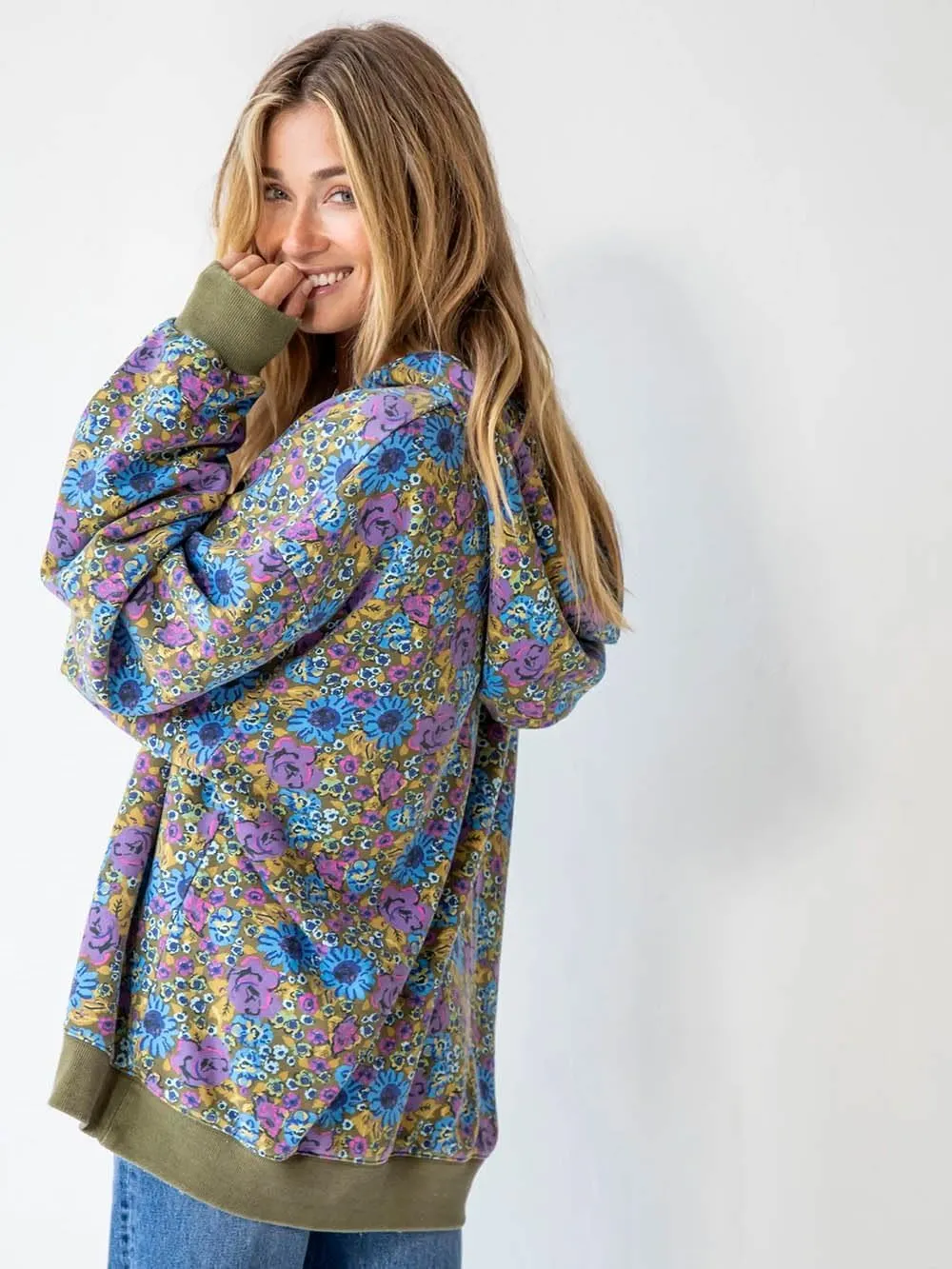Women's Floral Hoodies Pullover Jumper Long Sleeve Pocket Sweatshirt Oversized Sweaters Tops