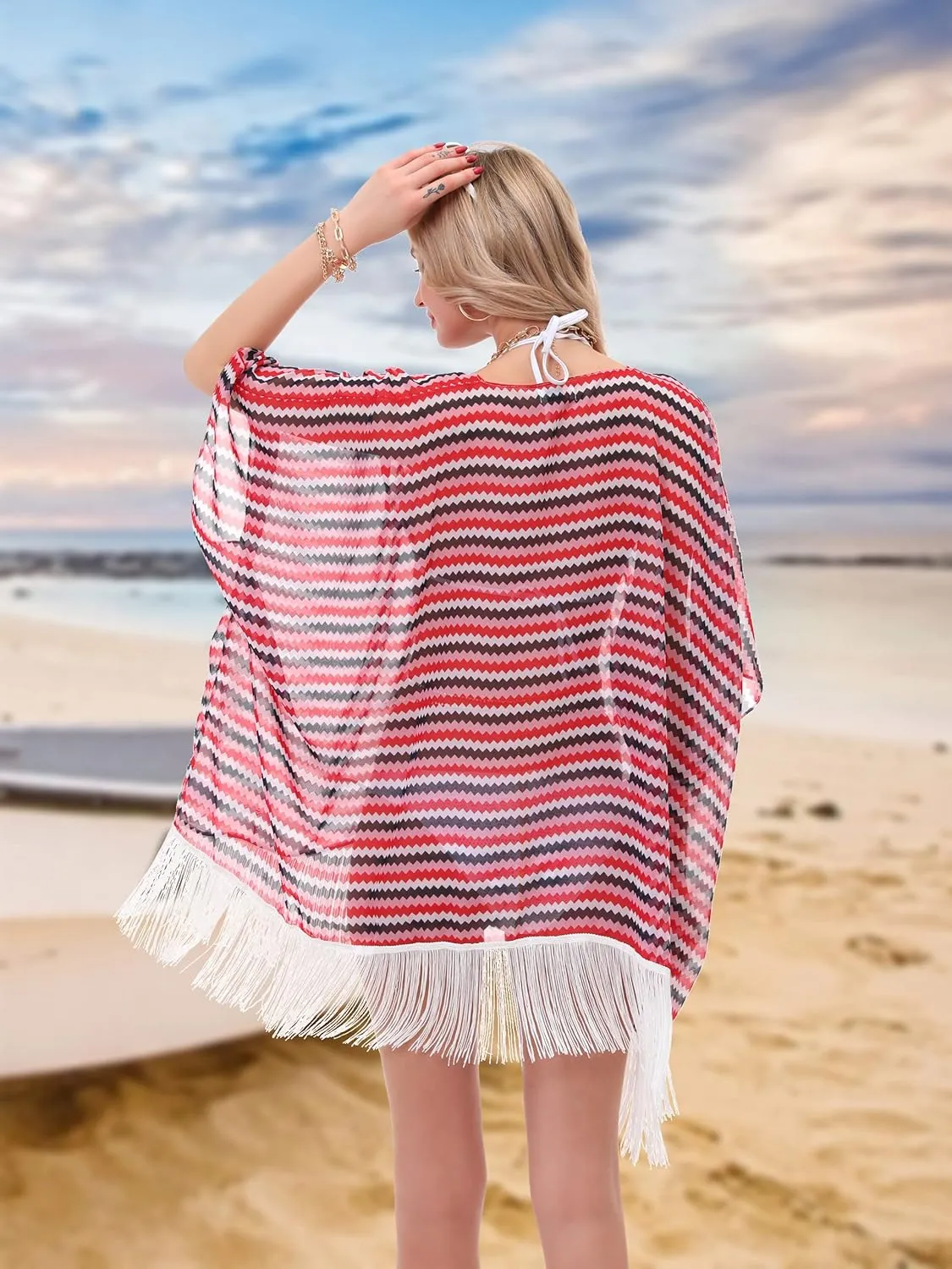 Women's Floral Kimono Cover Up - Lightweight Leopard Chiffon Beachwear for Bikini,Cardigan and Swimwear