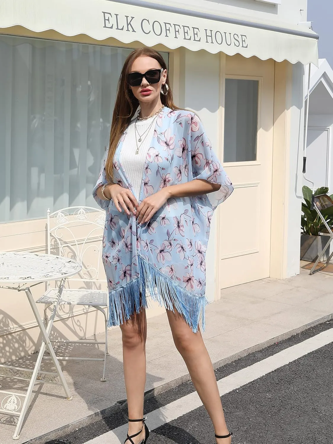 Women's Floral Kimono Cover Up - Lightweight Leopard Chiffon Beachwear for Bikini,Cardigan and Swimwear