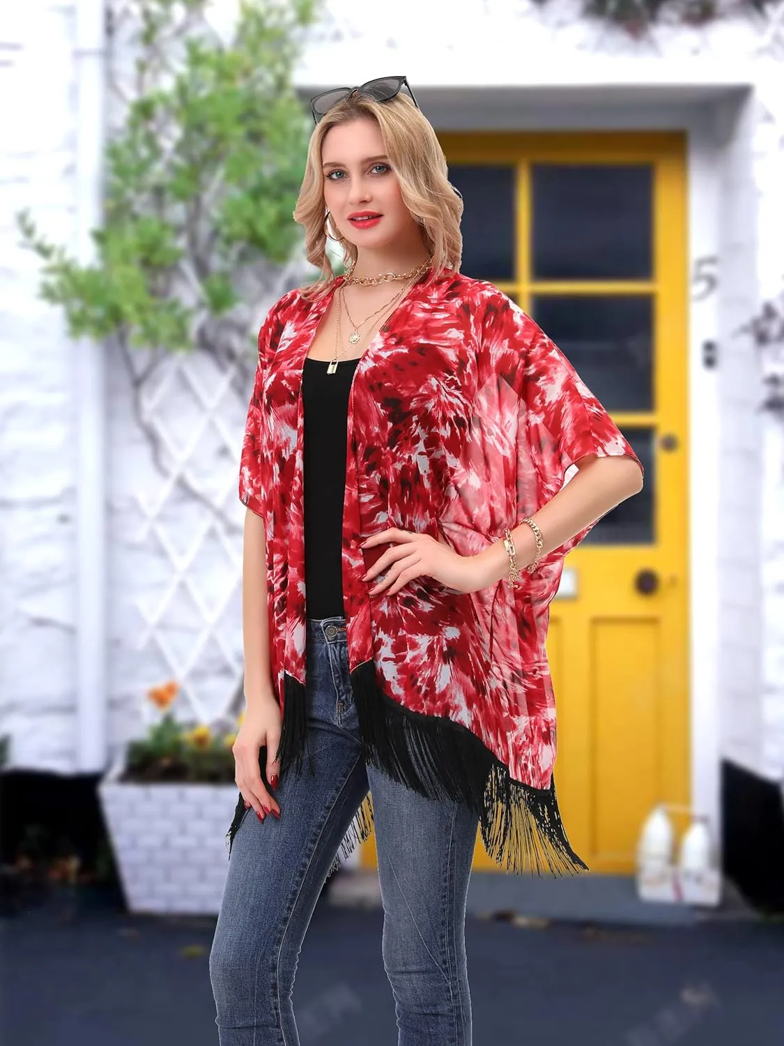 Women's Floral Kimono Cover Up - Lightweight Leopard Chiffon Beachwear for Bikini,Cardigan and Swimwear