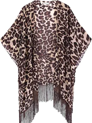 Women's Floral Kimono Cover Up - Lightweight Leopard Chiffon Beachwear for Bikini,Cardigan and Swimwear
