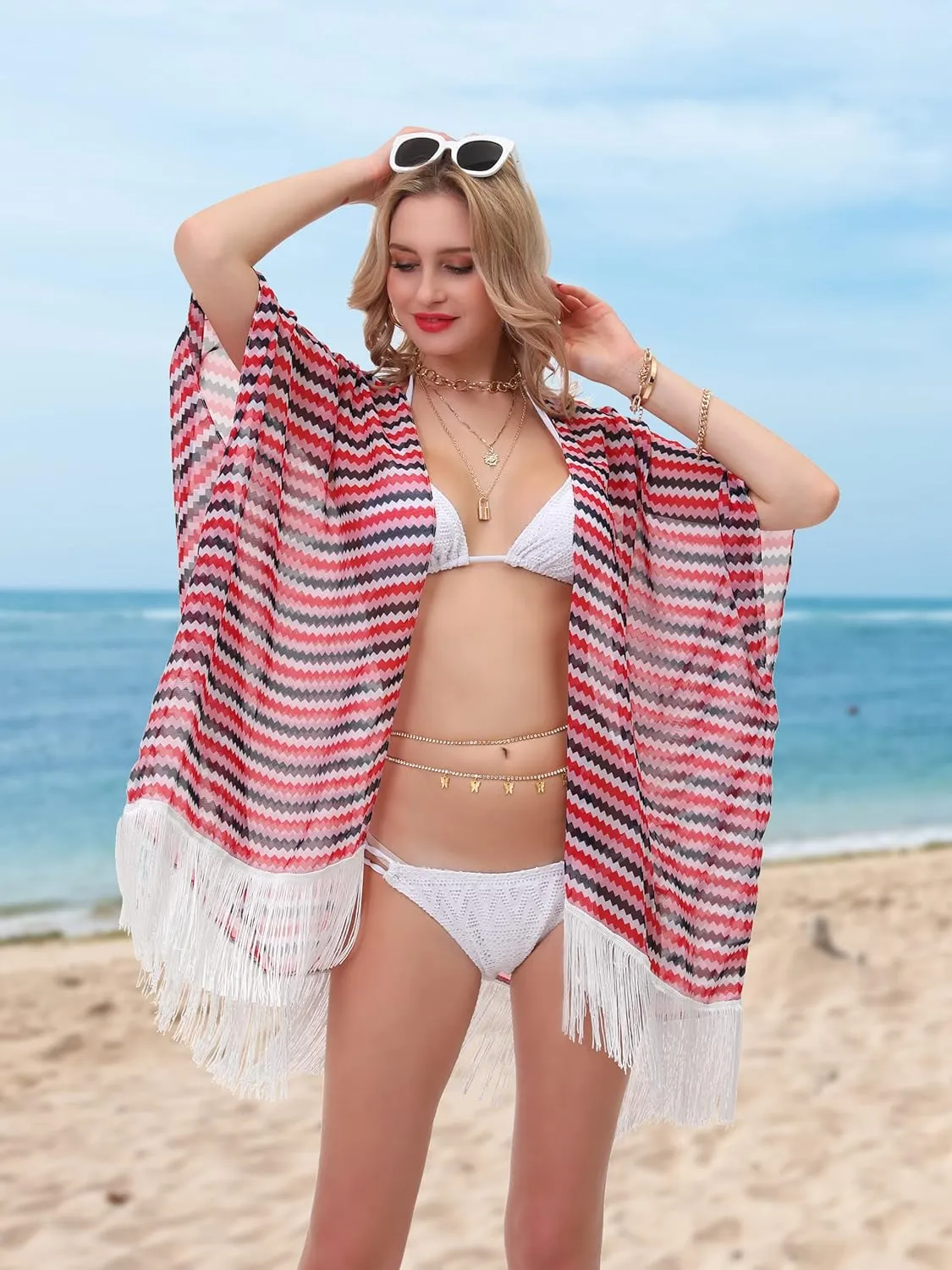 Women's Floral Kimono Cover Up - Lightweight Leopard Chiffon Beachwear for Bikini,Cardigan and Swimwear