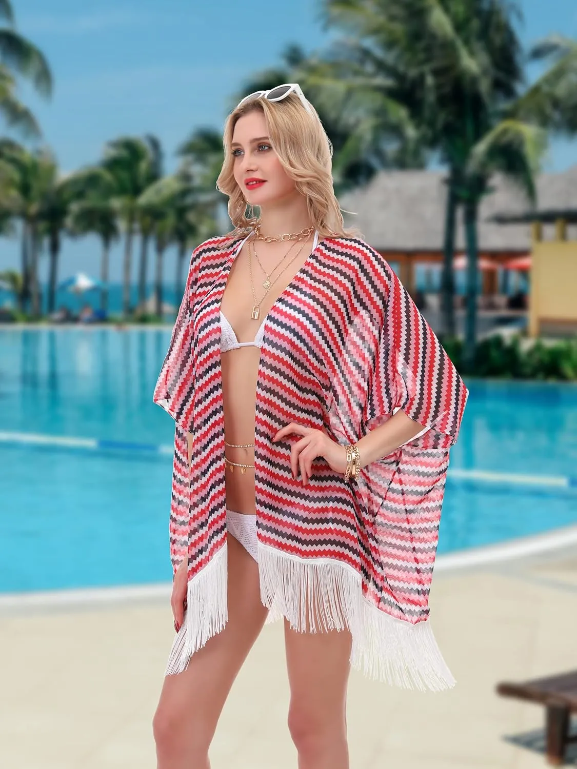 Women's Floral Kimono Cover Up - Lightweight Leopard Chiffon Beachwear for Bikini,Cardigan and Swimwear