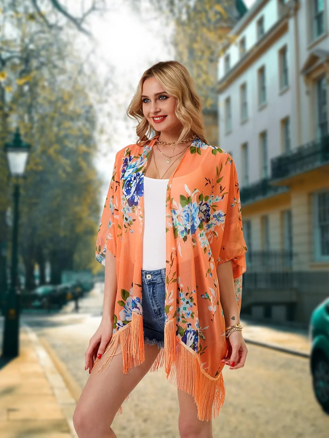 Women's Floral Kimono Cover Up - Lightweight Leopard Chiffon Beachwear for Bikini,Cardigan and Swimwear