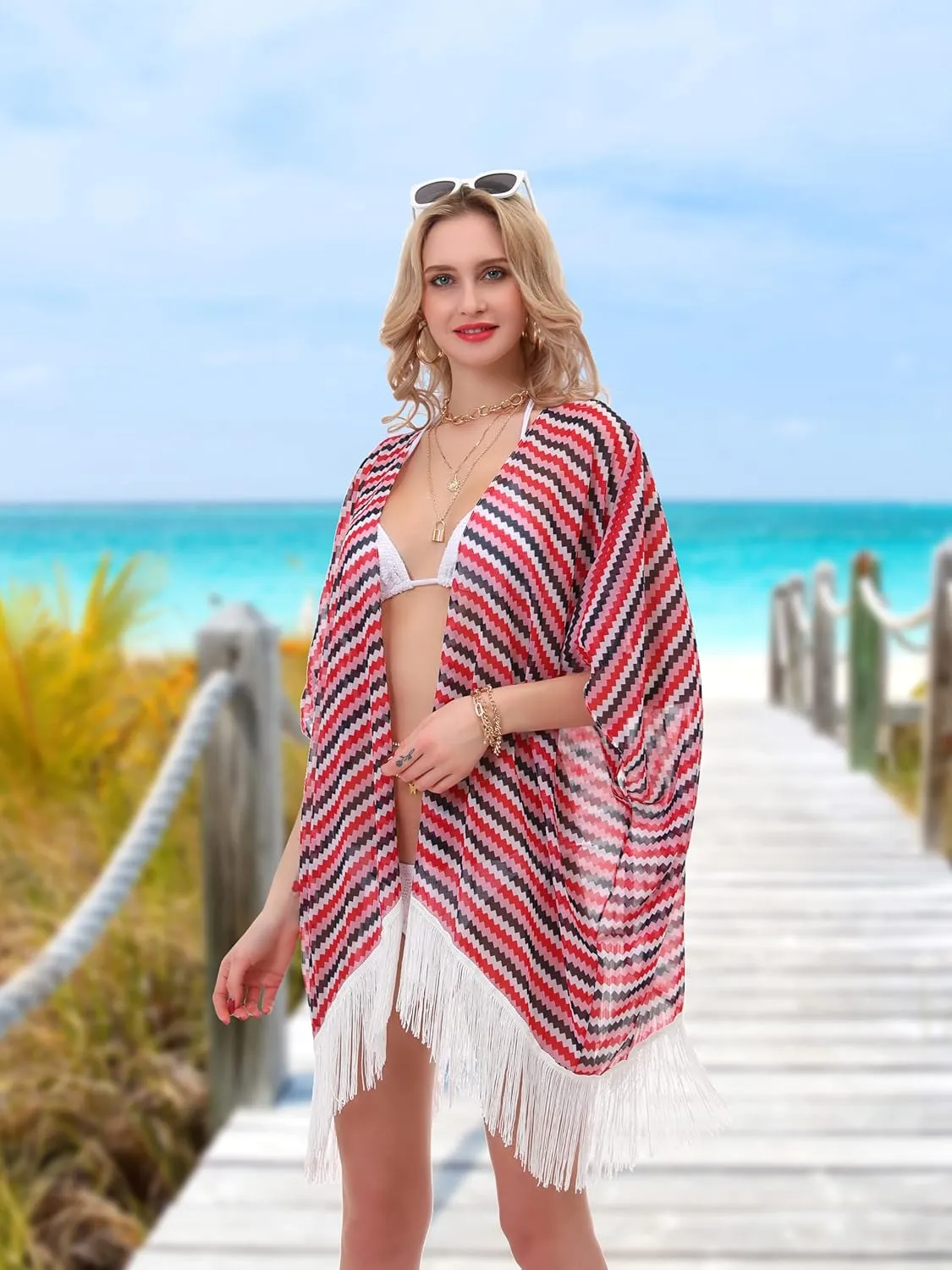 Women's Floral Kimono Cover Up - Lightweight Leopard Chiffon Beachwear for Bikini,Cardigan and Swimwear