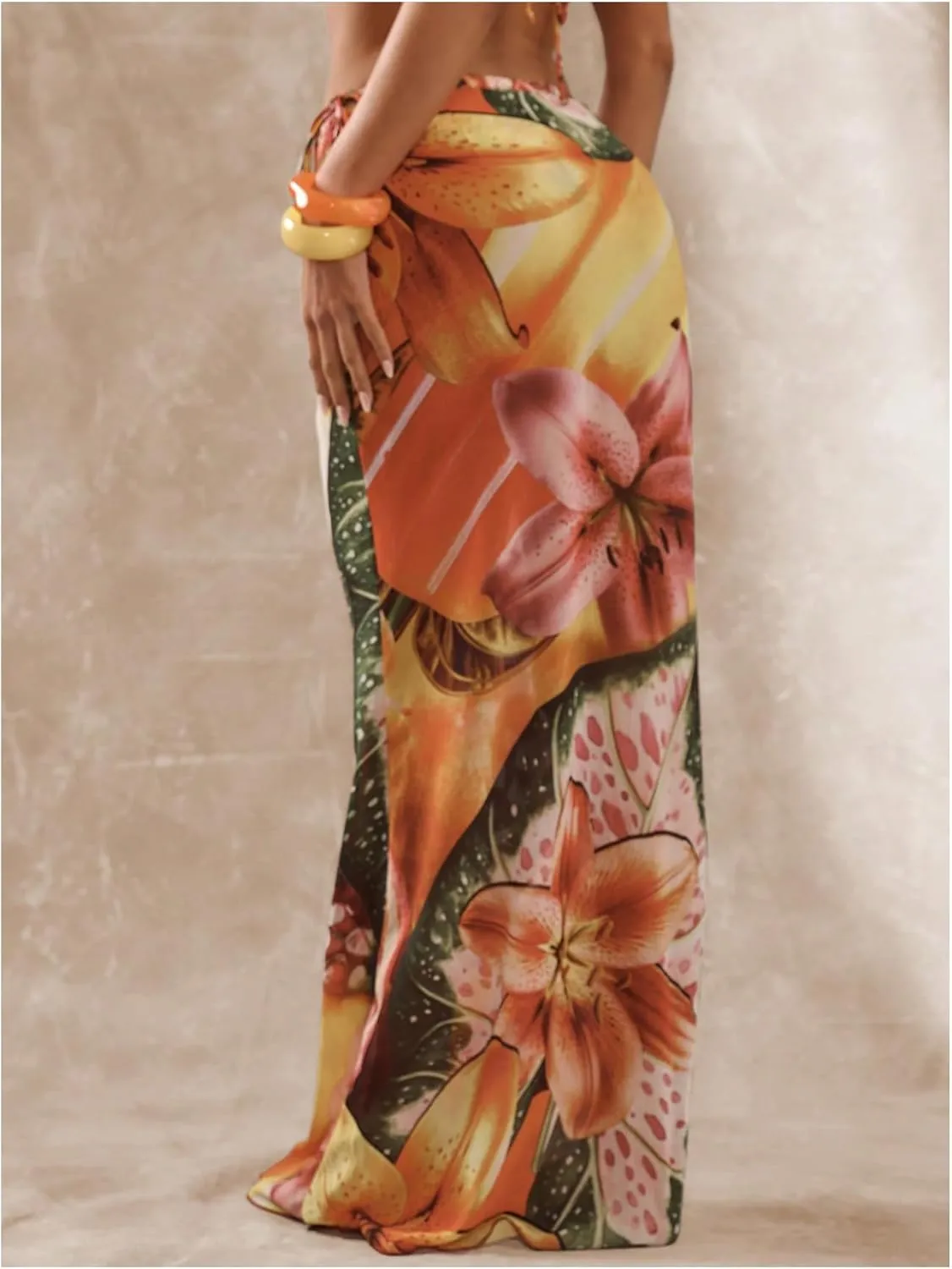 Women's Floral Maxi Beach Skirt Tropical Drop Waist Swimsuit Coverup