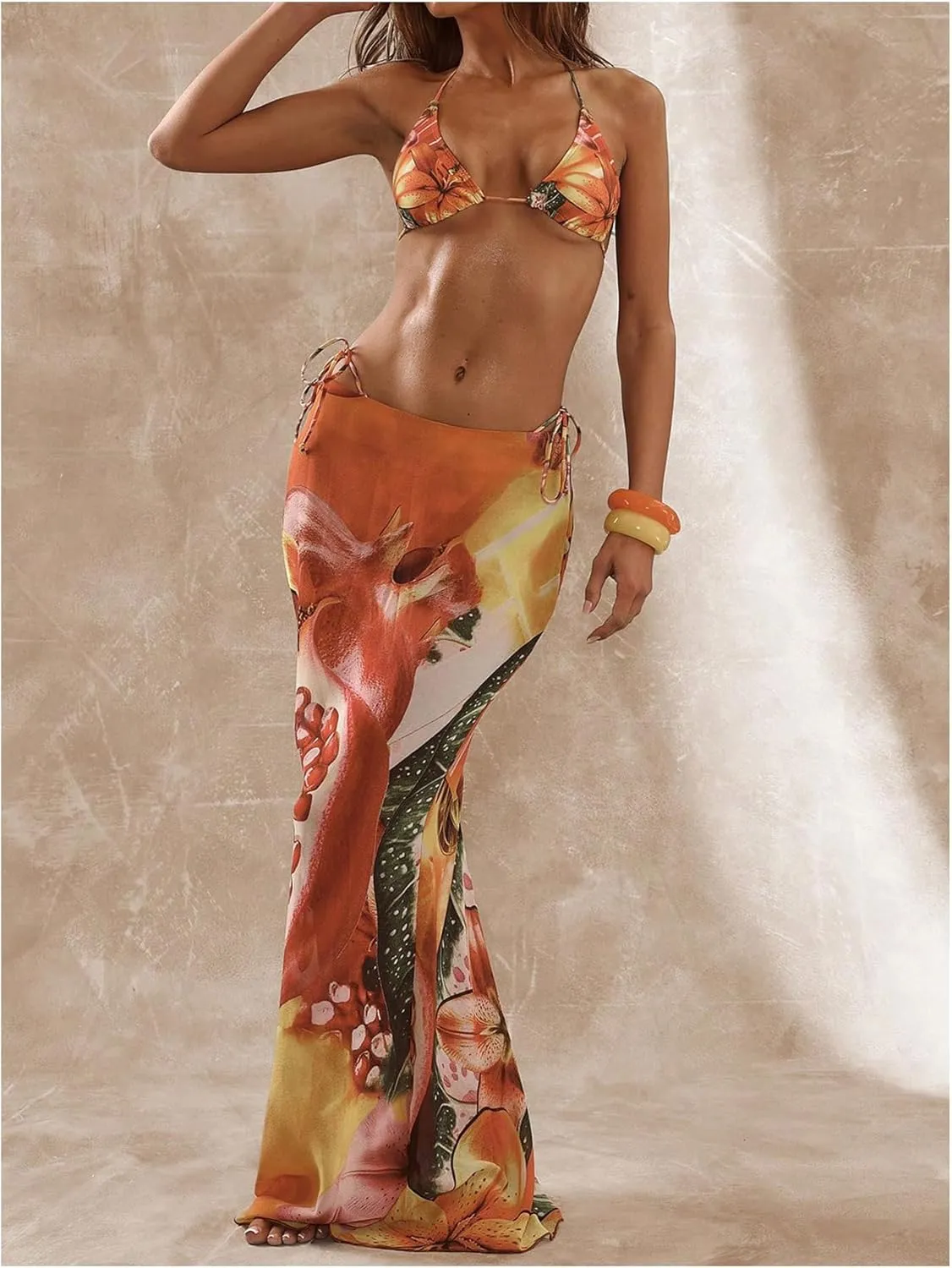 Women's Floral Maxi Beach Skirt Tropical Drop Waist Swimsuit Coverup