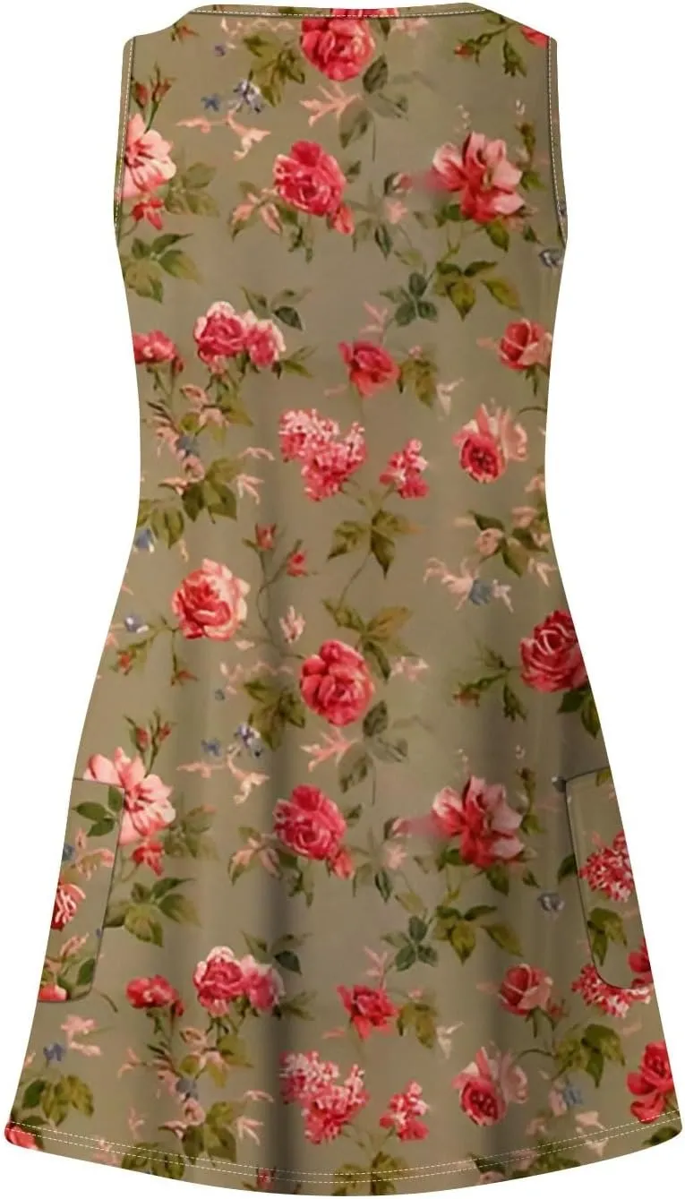 Women's Floral Sleeveless Summer Dress Lightweight Casual Beach Sundress with V-Neck for Vacation & Daily Wear
