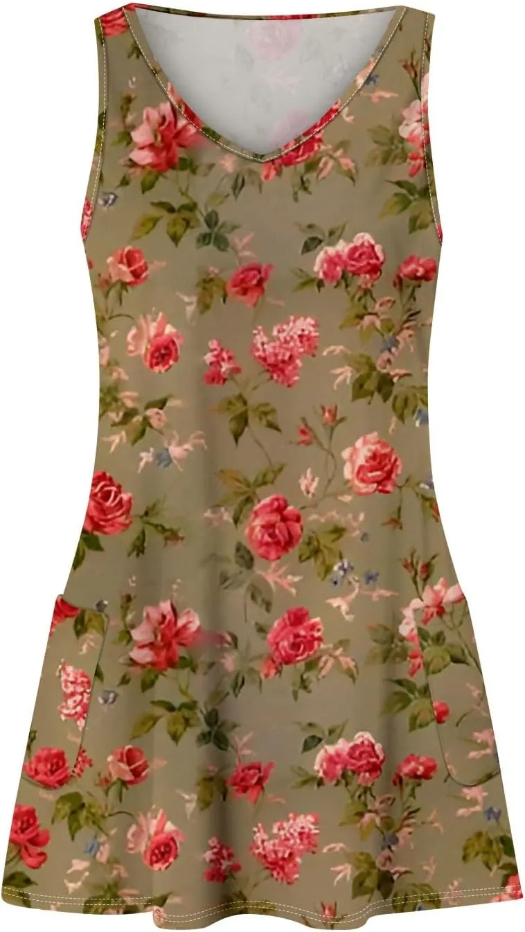 Women's Floral Sleeveless Summer Dress Lightweight Casual Beach Sundress with V-Neck for Vacation & Daily Wear