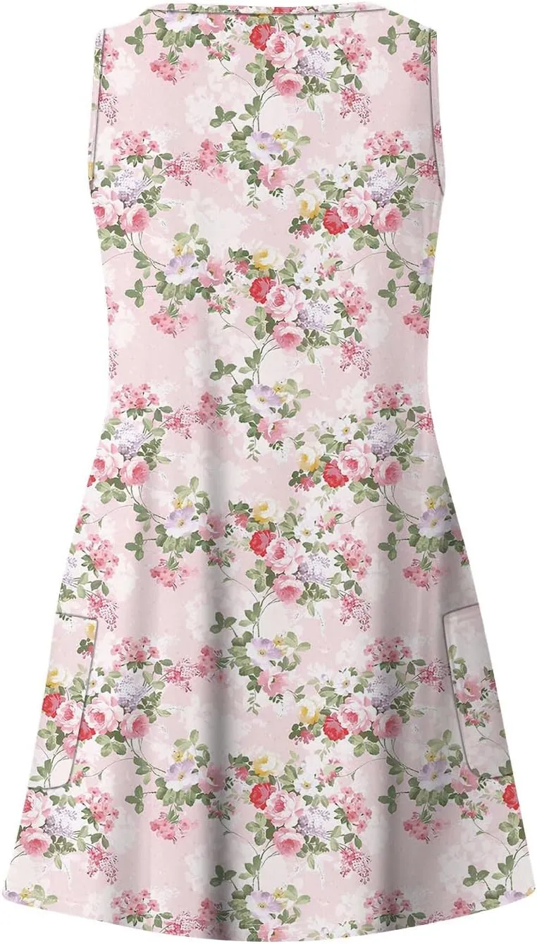 Women's Floral Sleeveless Summer Dress Lightweight Casual Beach Sundress with V-Neck for Vacation & Daily Wear