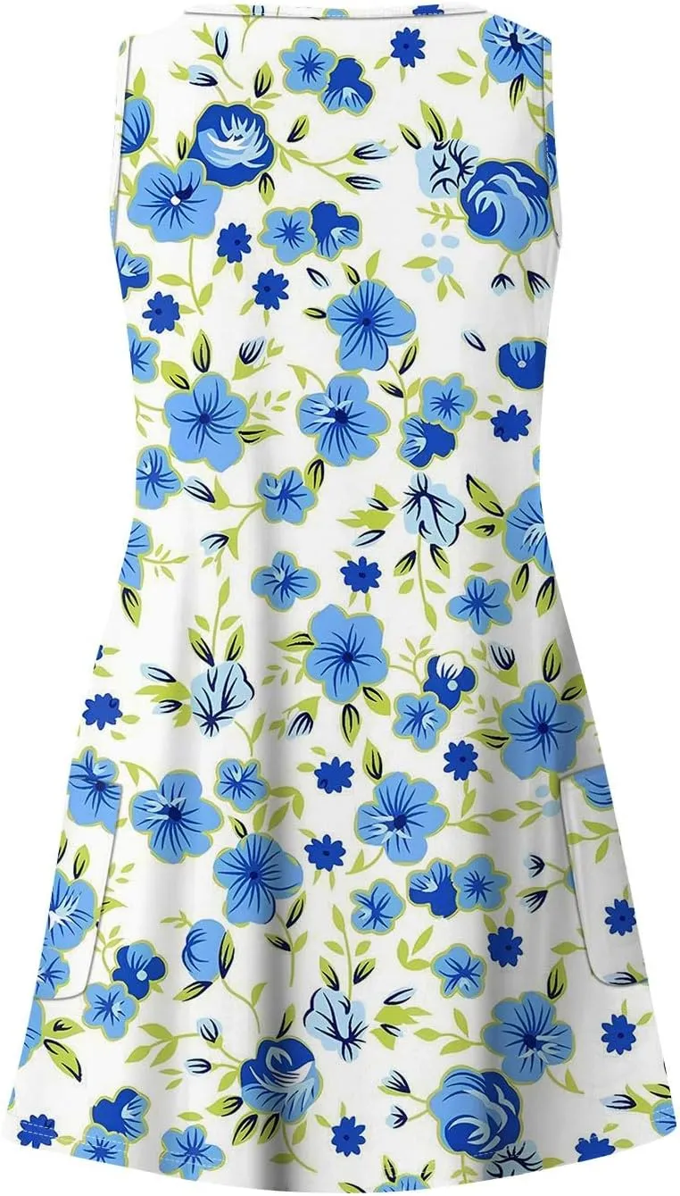 Women's Floral Sleeveless Summer Dress Lightweight Casual Beach Sundress with V-Neck for Vacation & Daily Wear