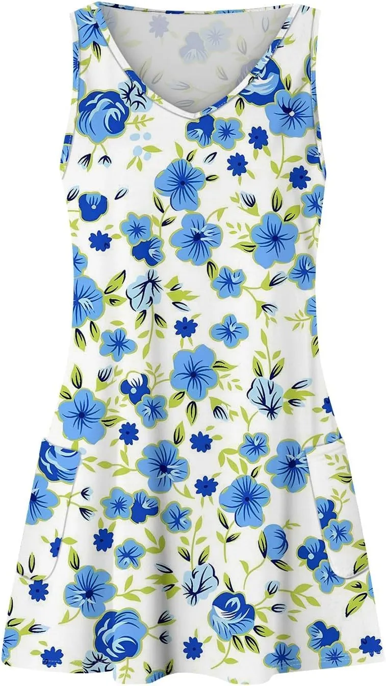 Women's Floral Sleeveless Summer Dress Lightweight Casual Beach Sundress with V-Neck for Vacation & Daily Wear
