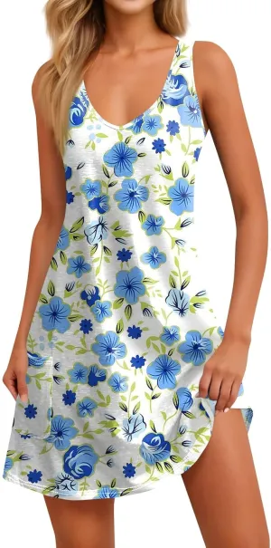 Women's Floral Sleeveless Summer Dress Lightweight Casual Beach Sundress with V-Neck for Vacation & Daily Wear