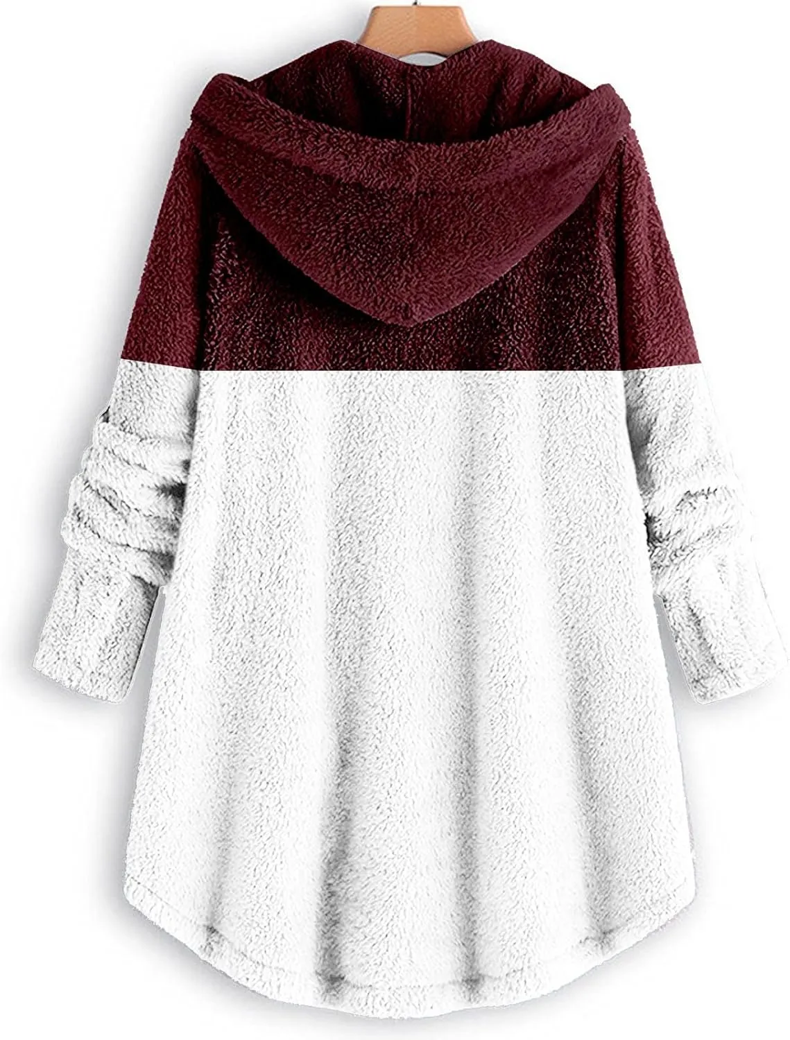 Womens Fuzzy Fleece Jacket Button Hem Plus Size Hoodie Top Sweater Blouse Outerwear with Pockets Snow Jackets for