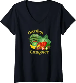 Womens Garden Gangster Shirt Organic Fruit & Vegetables Gardeners V-Neck T-Shirt