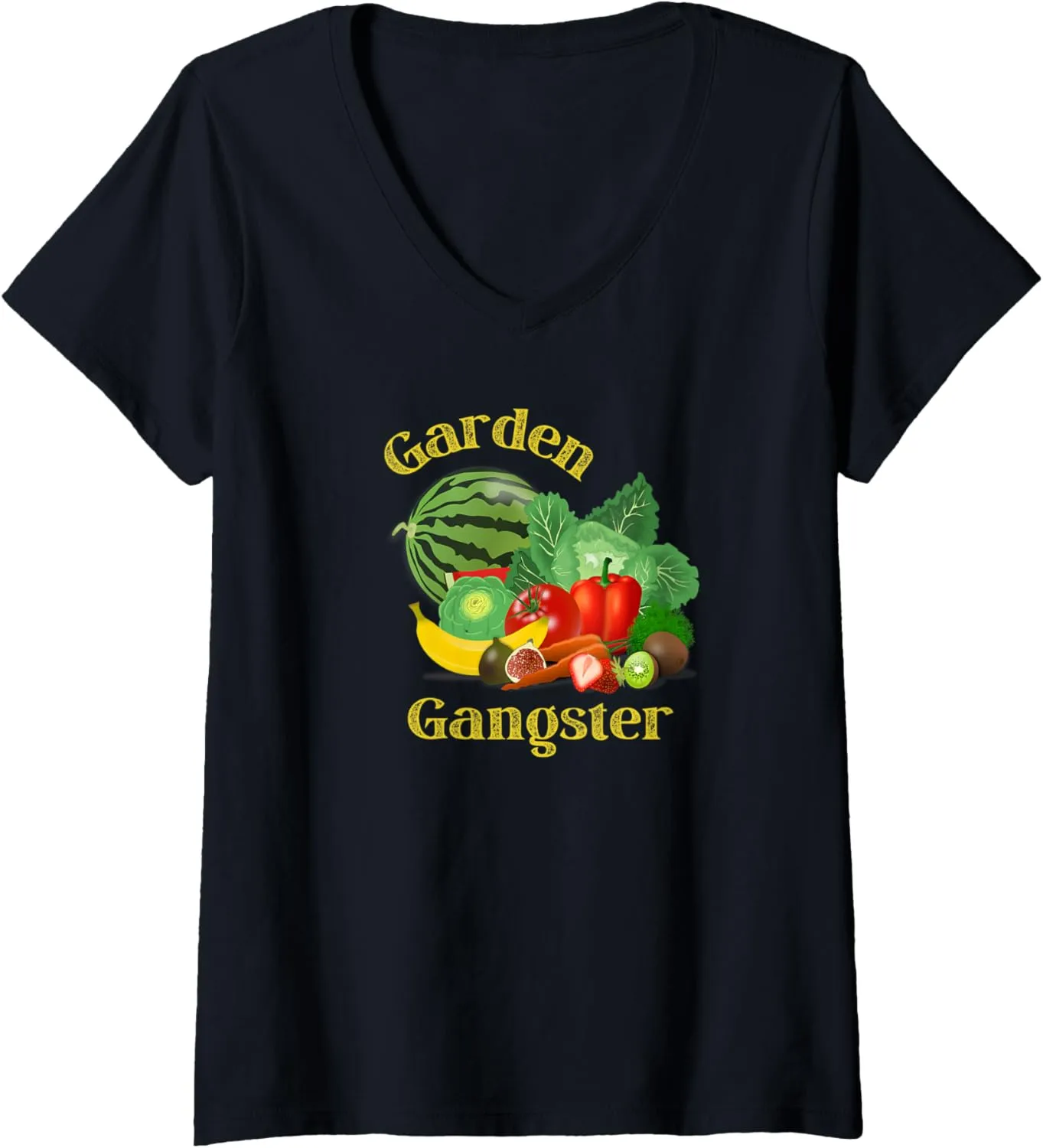 Womens Garden Gangster Shirt Organic Fruit & Vegetables Gardeners V-Neck T-Shirt