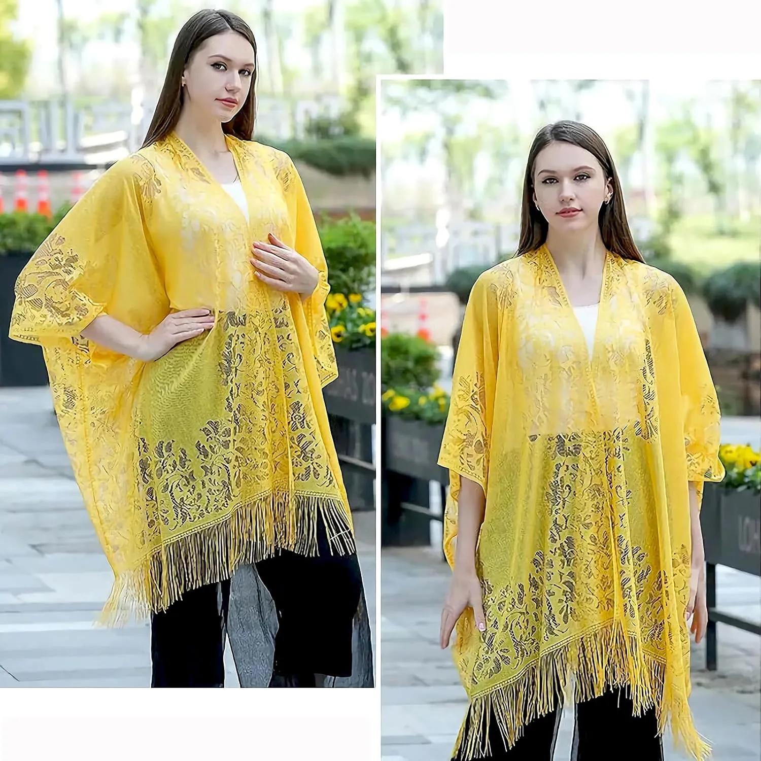 Women's Kimono Beach Swimsuit Cover Up Chiffon Cardigan Summer Floral Print