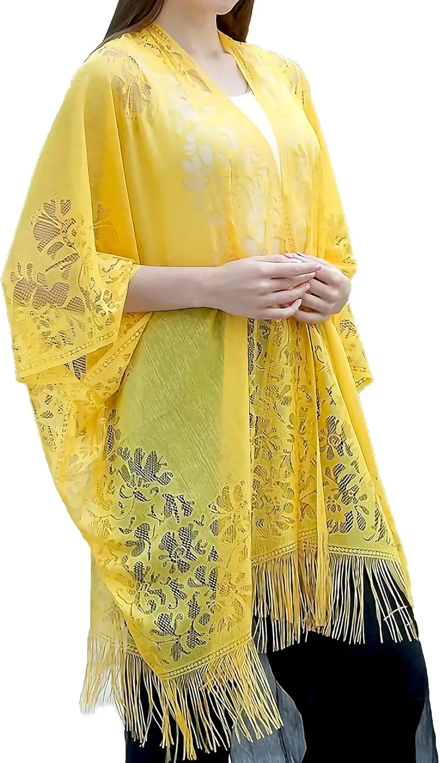 Women's Kimono Beach Swimsuit Cover Up Chiffon Cardigan Summer Floral Print