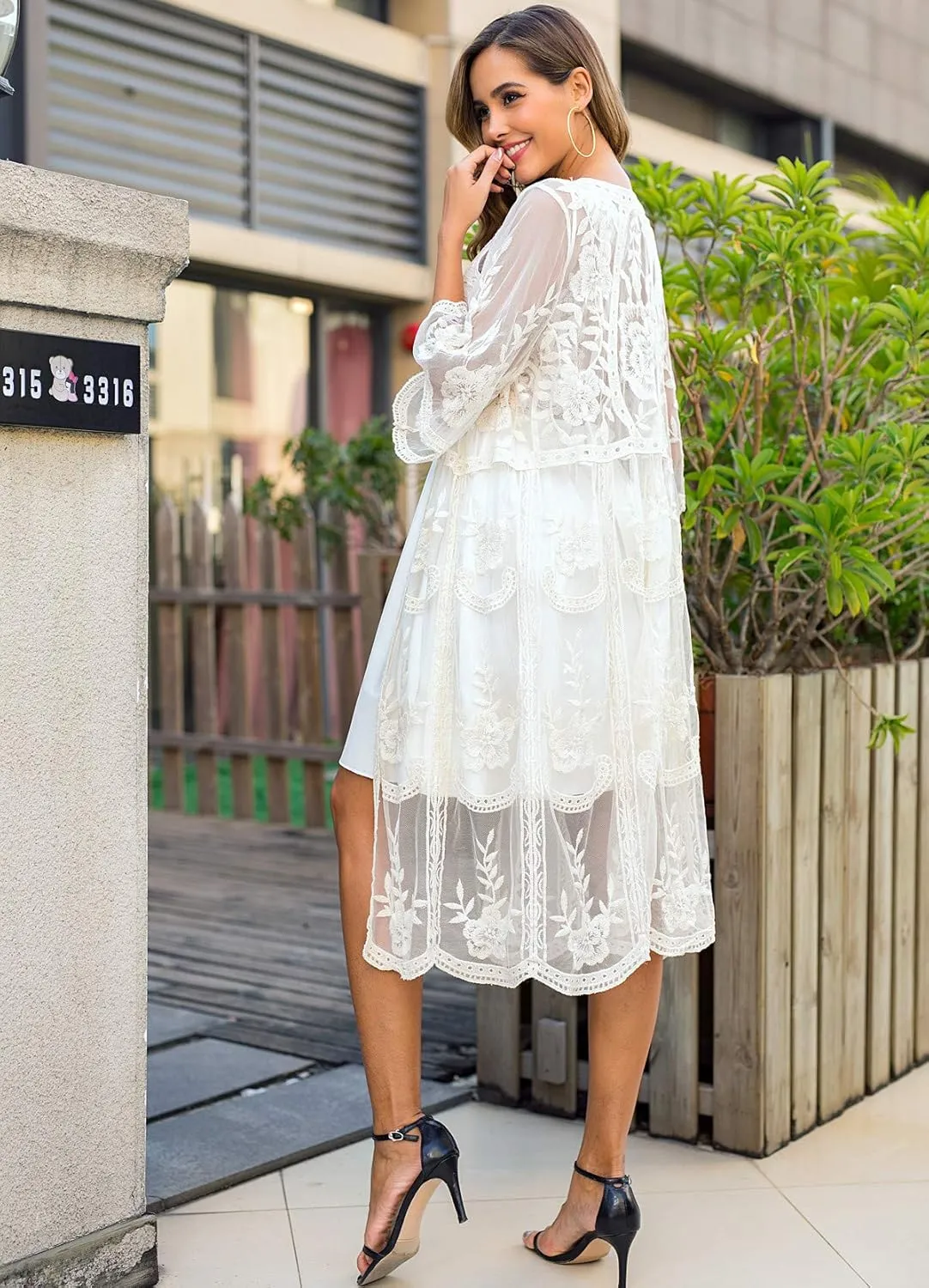 Women's Lace Cardigan Floral Crochet Sheer Beach Cover Ups Long Kimono Bikini Bathing Suit