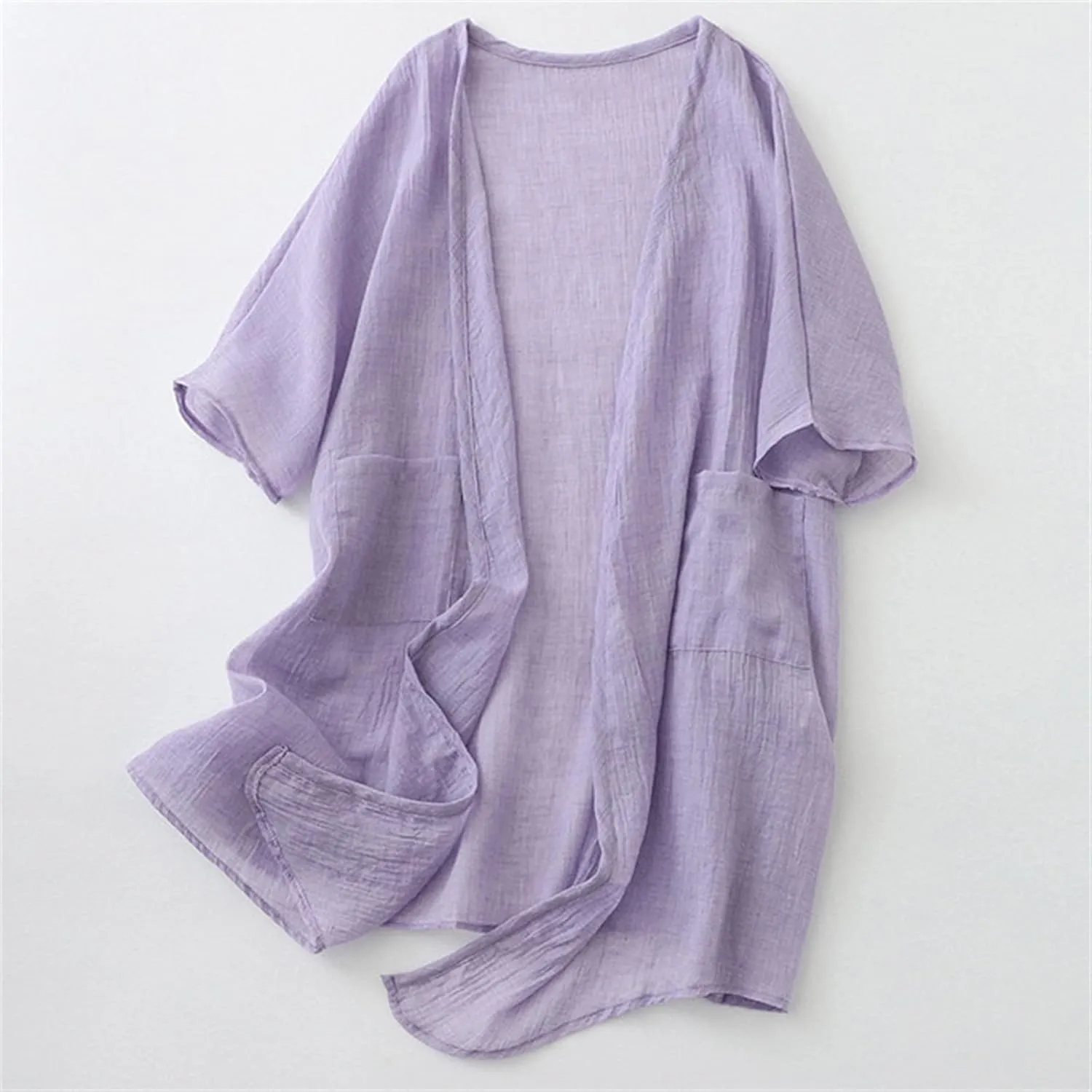 Womens Long Cardigans Lightweight Cover Up Fall Casual Loose Fit Half Sleeve Cotton Tops Beach Coverups with Pockets