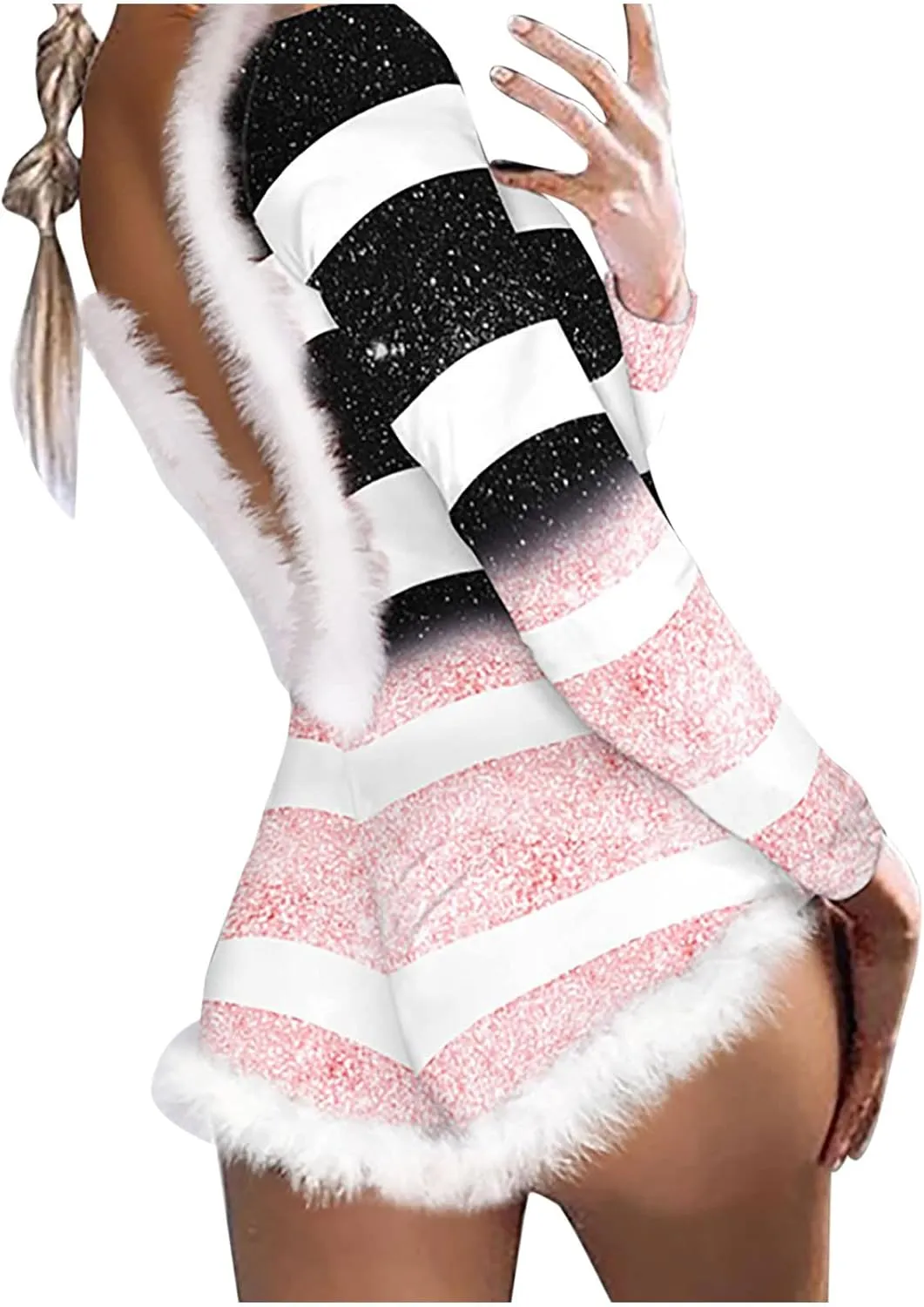 Women's One-Piece Pajamas Sexy Deep V-Neck Backless Dress Funny Christmas Long Sleeve Jumpsuit Romper Bodysuit Nightwear