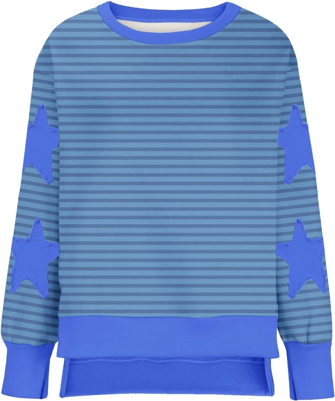 Womens Oversized Sweatshirts Y2k Star Striped Long Sleeve Crewneck Pullover Side Slit Sweatshirt for Teen Girls