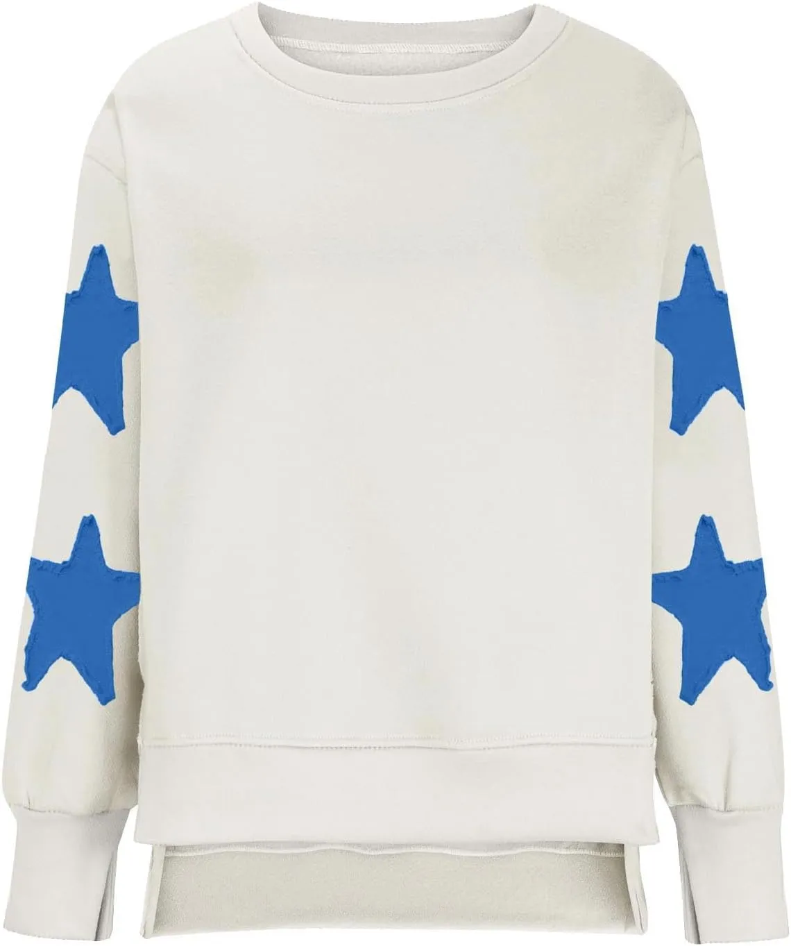 Womens Oversized Sweatshirts Y2k Star Striped Long Sleeve Crewneck Pullover Side Slit Sweatshirt for Teen Girls