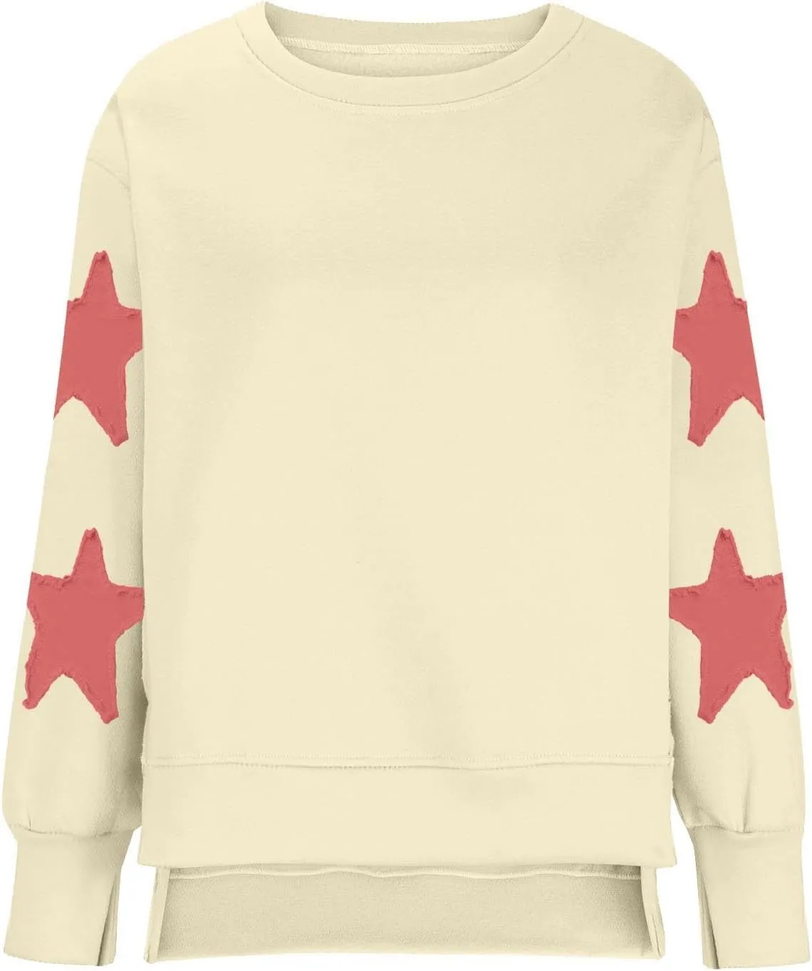 Womens Oversized Sweatshirts Y2k Star Striped Long Sleeve Crewneck Pullover Side Slit Sweatshirt for Teen Girls