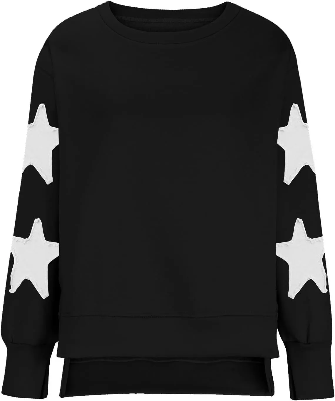 Womens Oversized Sweatshirts Y2k Star Striped Long Sleeve Crewneck Pullover Side Slit Sweatshirt for Teen Girls
