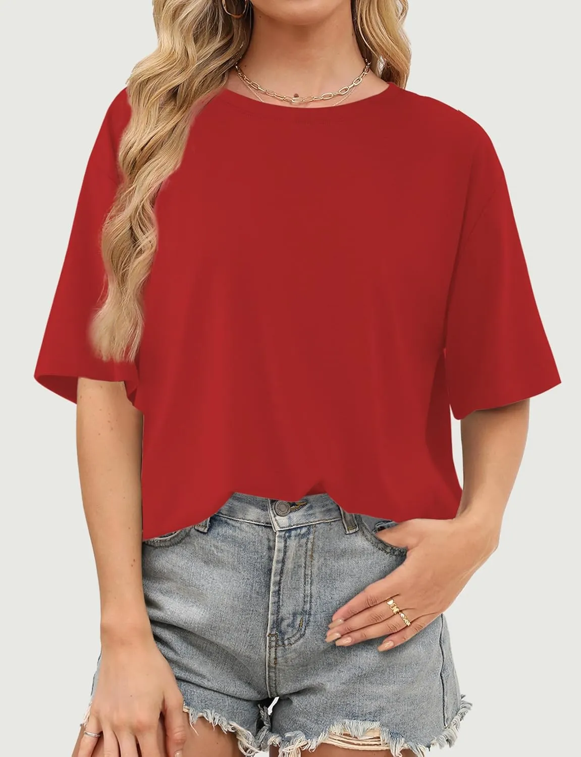 Womens Oversized T Shirts Short Sleeve Summer Tops Crewneck Casual Loose Fit Basic Tee Trendy Plus Size Blouse