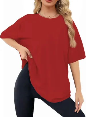 Womens Oversized T Shirts Short Sleeve Summer Tops Crewneck Casual Loose Fit Basic Tee Trendy Plus Size Blouse