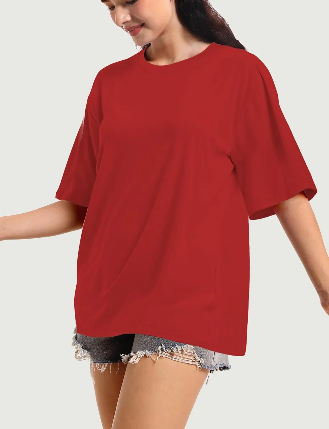 Womens Oversized T Shirts Short Sleeve Summer Tops Crewneck Casual Loose Fit Basic Tee Trendy Plus Size Blouse