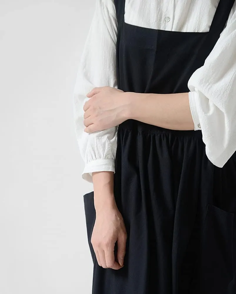 Women's Pinafore Cross Back Cotton Linen Japanese Apron With Pockets