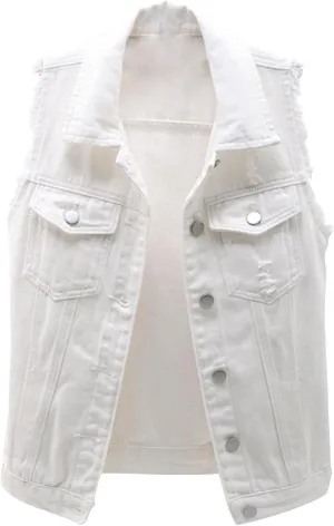 Women's Plus Size Denim Vest with Two Chest Flap Pockets Sleeveless Jackets Frayed Hem Cargo Trucker Jean Vest