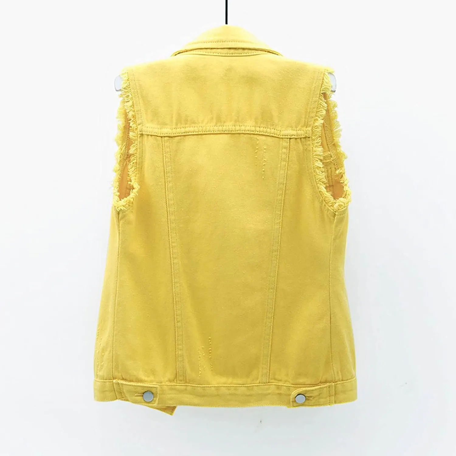 Women's Plus Size Denim Vest with Two Chest Flap Pockets Sleeveless Jackets Frayed Hem Cargo Trucker Jean Vest